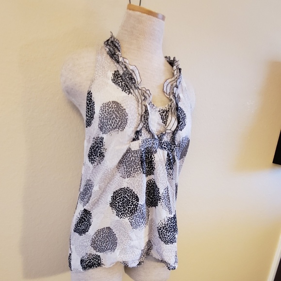 Tops - Black white tank top blouse with ruffles